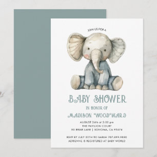 Schattige Baby shower Blauw Gevulde Olifant Speelg Kaart
