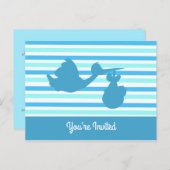 Schattige Baby shower Blauwe Gestreepte Jongen met Uitnodiging Briefkaart (Voorkant / Achterkant)