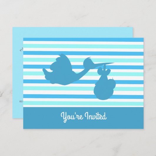 Schattige Baby shower Blauwe Gestreepte Jongen met Uitnodiging Briefkaart (Voorkant / Achterkant)