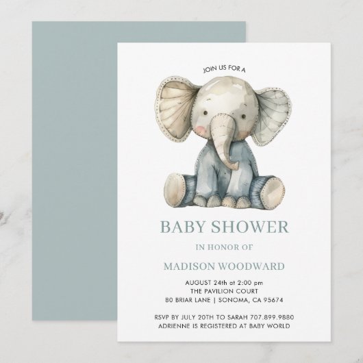 Schattige Baby shower Blue Plush Speelgoed Elephan Kaart (Voorkant / Achterkant)