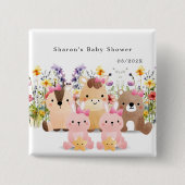 Schattige Baby shower Button | Dieren en wilde blo (Voorkant)