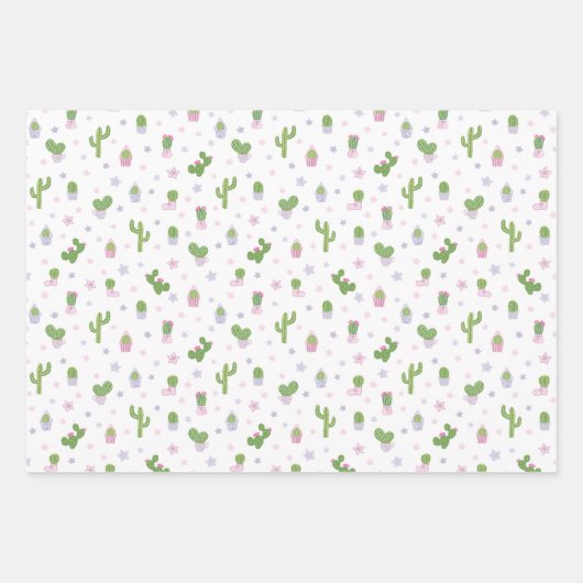 Schattige Baby shower Cacti Party Pattern Inpakpapier Vel (Voorkant)