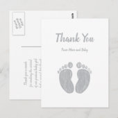 Schattige Baby shower dank u Casual grijze voetafd Briefkaart (Voorkant / Achterkant)