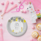 Schattige Baby shower Geel Grijs Gender Neutral Mo Papieren Bordje (Feest)