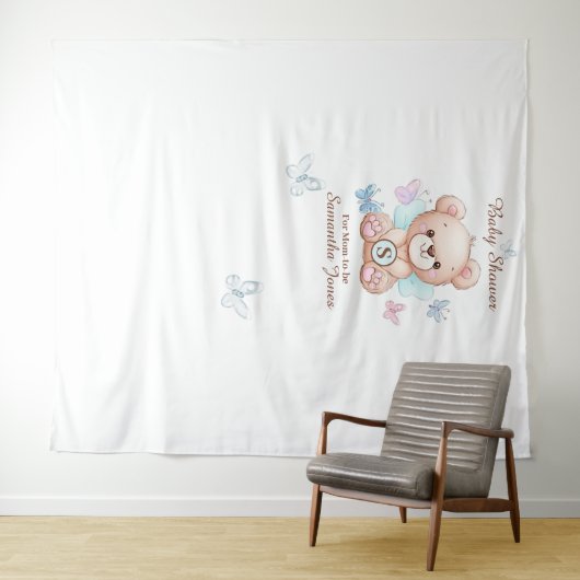 Schattige Baby shower gepersonaliseerd Wandkleed (In Situ (horizontaal))