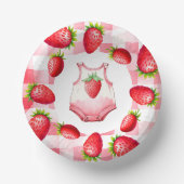 Schattige Baby shower Gingham Strawberry Picknick  Papieren Kommen (Voorkant)