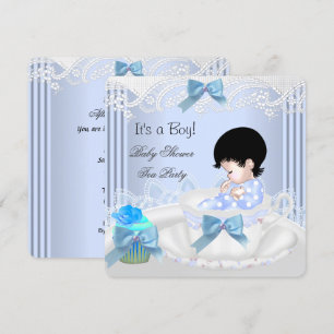 Schattige baby shower jongen blauwe baby theekopje kaart