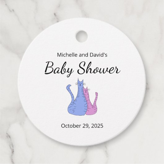 Schattige Baby shower Kat Twins Blauw Roze Bedankjes Labels (Voorkant)