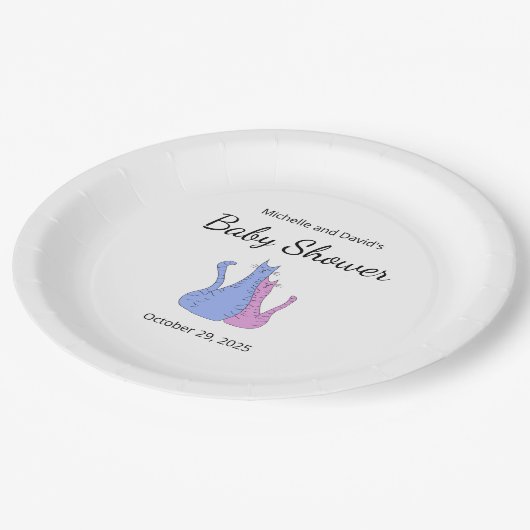 Schattige Baby shower Kat Twins Blauw Roze Papieren Bordje (Gekanteld)