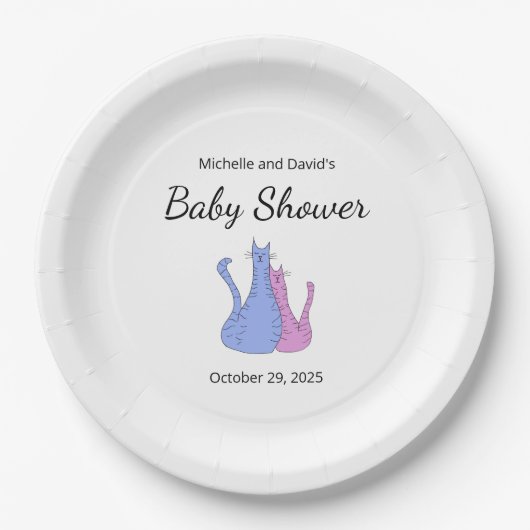 Schattige Baby shower Kat Twins Blauw Roze Papieren Bordje (Voorkant)