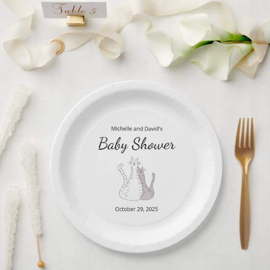 Schattige Baby shower Katten Tweeling Genderneutra Papieren Bordje (Huwelijk)