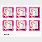 Schattige Baby shower Meisje Heet Roze Zwart Blond Vierkante Sticker (Vel)