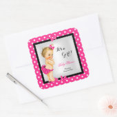 Schattige Baby shower Meisje Heet Roze Zwart Blond Vierkante Sticker (Envelop)