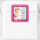 Schattige Baby shower Meisje Heet Roze Zwart Blond Vierkante Sticker (Tas)