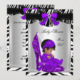Schattige baby shower meisje zebra paarse babyscho kaart