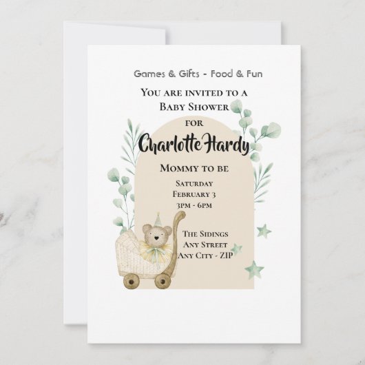 Schattige Baby shower Muis en kinderwagen Kaart (Voorkant)