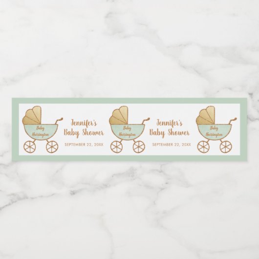 Schattige Baby shower Pastel Mint Groen Retro Carr Waterfles Etiket (Enkel label)