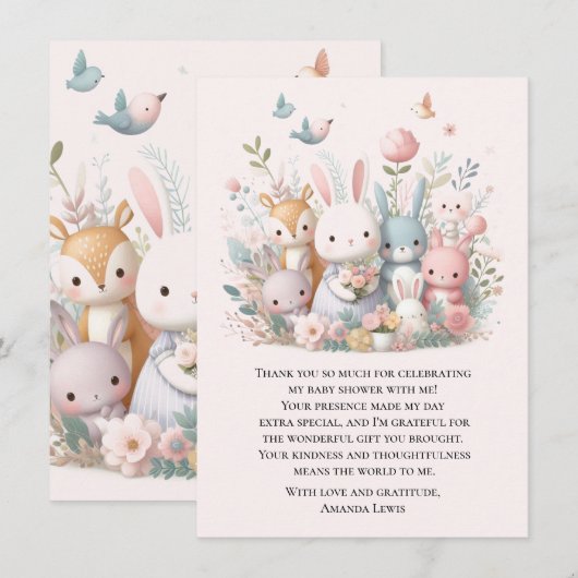 Schattige Baby shower Pastel Whimsy Animals Bedankkaart (Voorkant / Achterkant)