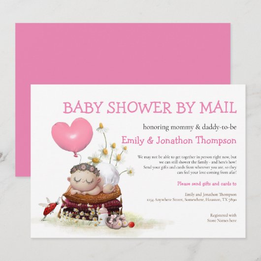 Schattige Baby shower per post lieveheersbloem Kaart (Voorkant / Achterkant)