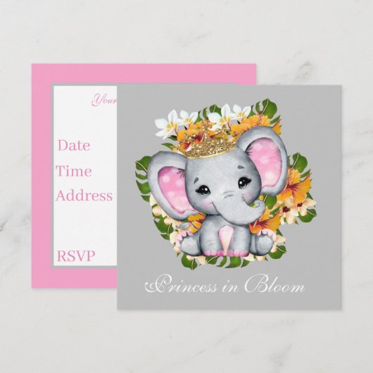 schattige baby shower Princess bloom-olifant Kaart (Voorkant / Achterkant)