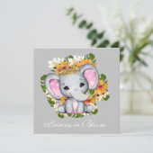 schattige baby shower Princess bloom-olifant Kaart (Staand voorkant)