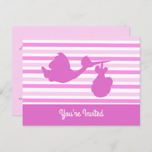 Schattige Baby shower Roze Gestreept Meisje met Oo Uitnodiging Briefkaart (Voorkant / Achterkant)