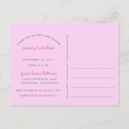 Schattige Baby shower Roze Gestreept Meisje met Oo Uitnodiging Briefkaart (Achterkant)