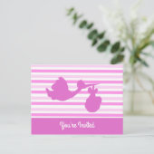 Schattige Baby shower Roze Gestreept Meisje met Oo Uitnodiging Briefkaart (Staand voorkant)