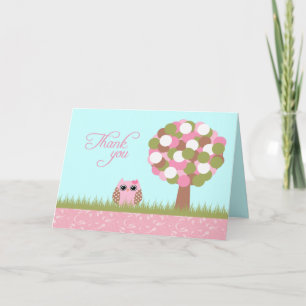 Schattige baby shower Roze Uilenboom Dank u kaart