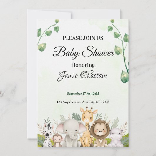 schattige Baby Shower Uitnodigingen met Schattigee (Voorkant)