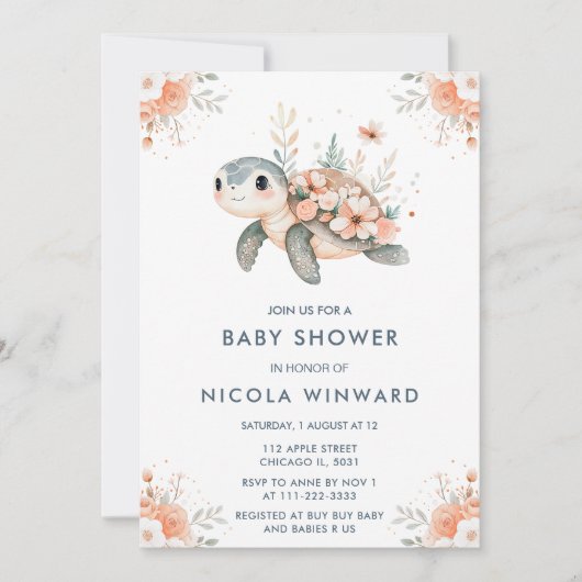 Schattige Baby shower van de bloemenschildpad Kaart (Voorkant)