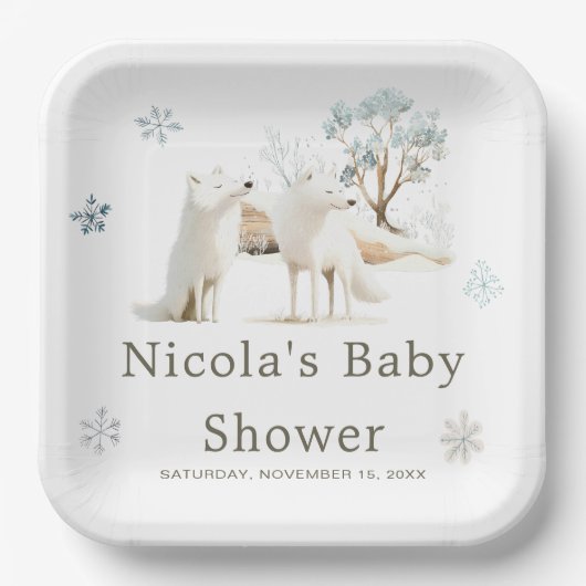 Schattige Baby shower van de noordpoolwolf Papieren Bordje (Voorkant)