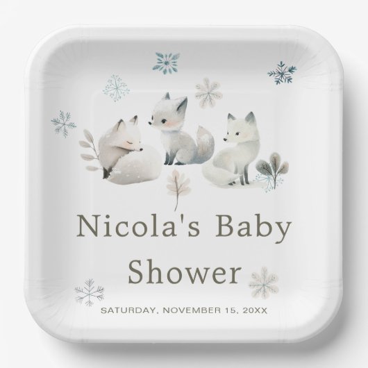 Schattige Baby shower van de noordpoolwolf Papieren Bordje (Voorkant)