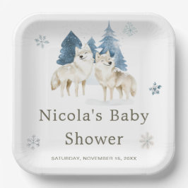 Schattige Baby shower van de noordpoolwolf Papieren Bordje