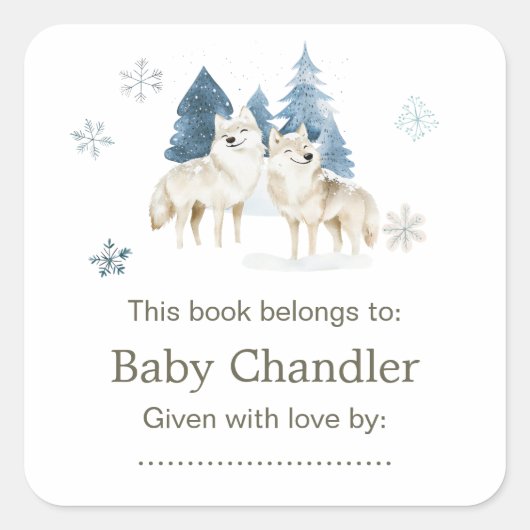 Schattige Baby shower van de noordpoolwolf Vierkante Sticker (Voorkant)