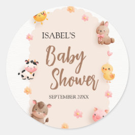 Schattige Baby shower van landbouwhuisdieren Ronde Sticker