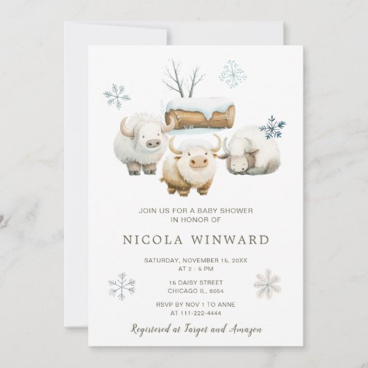 Schattige Baby shower voor de Koe van het winterpo Kaart (Voorkant)