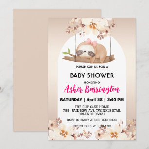 Schattige Baby sloth roos gouden bloem baby shower Kaart