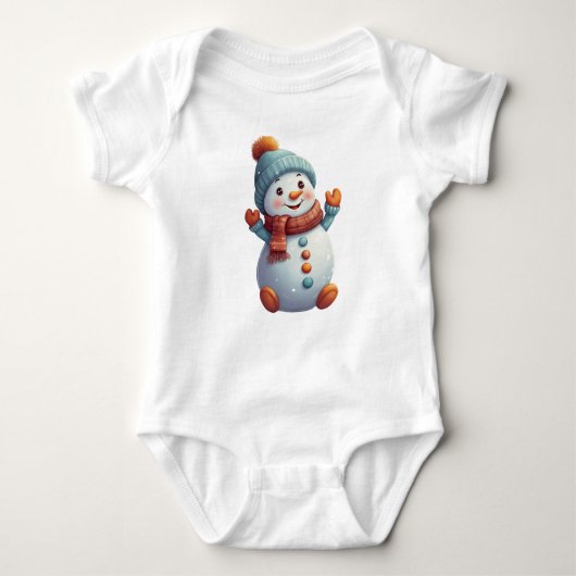 Schattige Baby Sneeuwman in Pet en sjaal Romper (Voorkant)