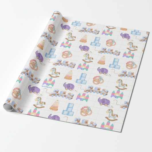Schattige Baby speelgoed inpakpapier (Uitgerold)