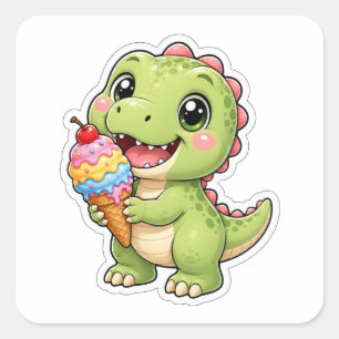 Schattige Baby T-Rex met Ijsjes Kunst Vierkante Sticker
