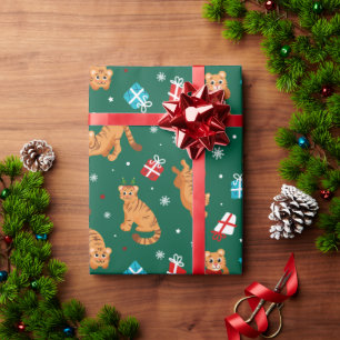 Schattige Baby Tiger Kerstpatroon Cadeaupapier