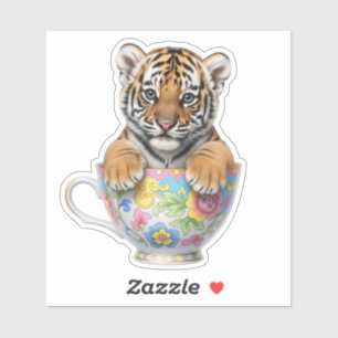Schattige baby tijger in bloem sticker van vinyl