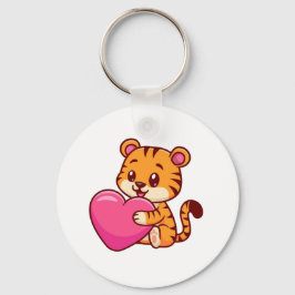 Schattige Baby Tijger Knuffelen Een Hart Sleutelhanger
