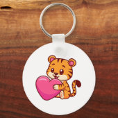 Schattige Baby Tijger Knuffelen Een Hart Sleutelhanger (Voorkant)