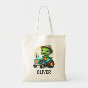 Schattige Baby Trex Dinosaurus Bestuurt een Blauwe Tote Bag