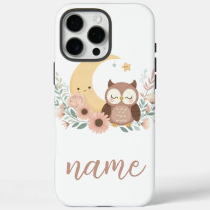 Schattige baby uil met maan iPhone 16 pro max hoesje