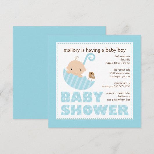 Schattige Baby-Umbrella Boy-Baby shower Kaart (Voorkant / Achterkant)