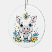 Schattige Baby Varkensvarken met bloem op haar hoo Keramisch Ornament (Links)