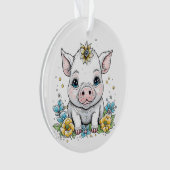 Schattige Baby Varkensvarken met bloem op haar hoo Ornament (voorkant)